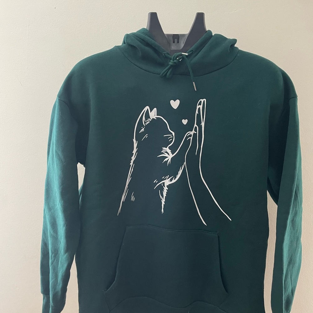 SHEIN Cat Best Friend Dark Green Hoodie